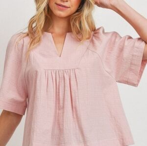 Paper Crane Top Womens S Small Pink Cassia Surplice Short Sleeve